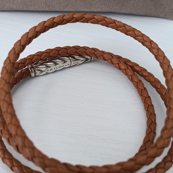 David Yurman Sterling Silver Brown Leather Chevron Triple Row Wrap Brace… - Picture 3 of 4